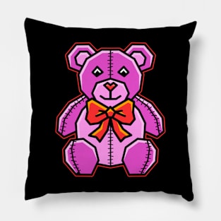 Cute Pink Teddy Grizzzly Bear with Red Ribbon Bow Tie - Think Pink - Teddy Bear Pillow