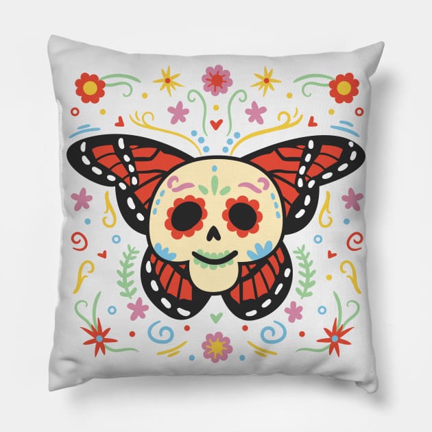 Adorable Sugar Skull Butterfly // Cute Day of the Dead Pillow by SLAG_Creative