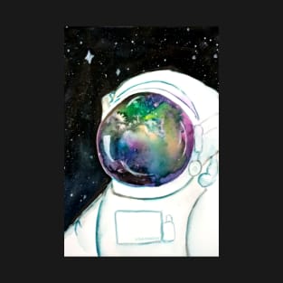 Watercolor astronaut with galactic reflections in space T-Shirt