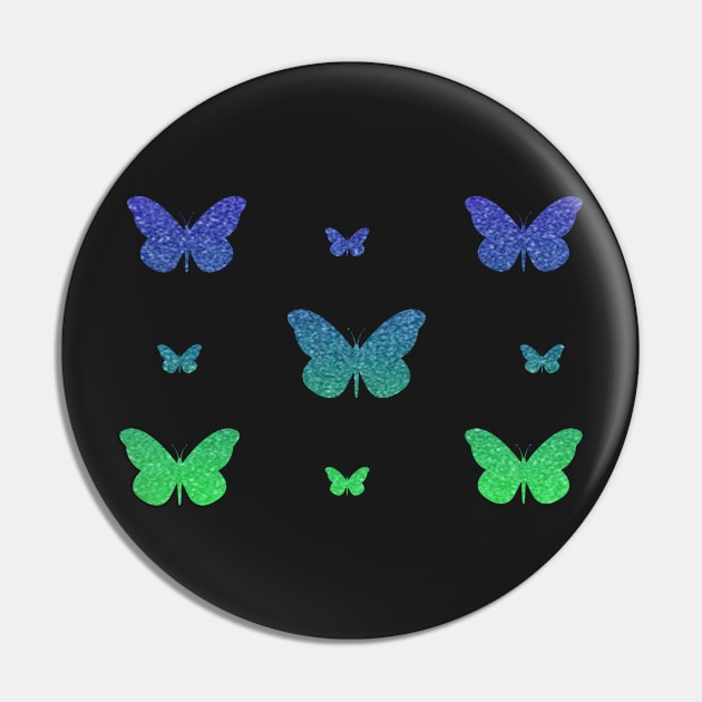 Bright Blue Green Faux Glitter Butterflies Pin by Felicity-K