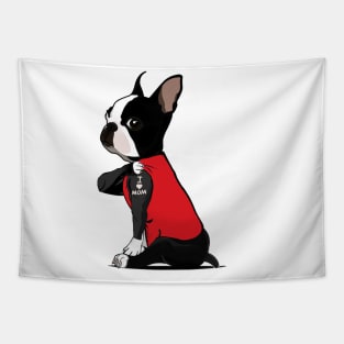 I Love Mom Boston Terrier Tattooed Tapestry