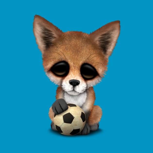 Cute Baby Fox With Football Soccer Ball by jeffbartels