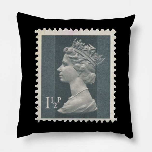 Vintage stamp printed in the UK in 1971 showing Queen Elizabeth II Pillow by Myartstor 