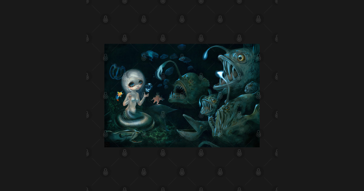 Creepy Cute Mermaid with Sea Monsters Jasmine Becket Griffith T