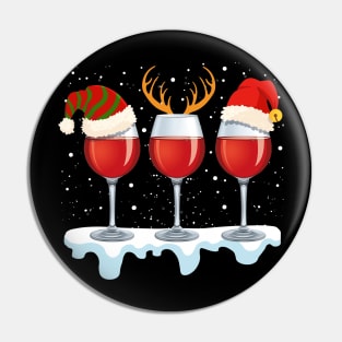 Wine glass wearing santa hat reindeer horn chirstmas  gift for wine lover Pin