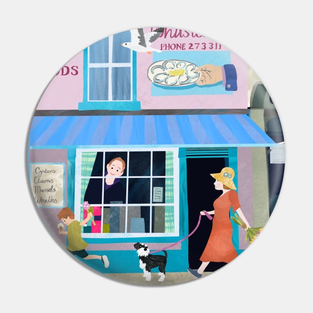 Paper cut art collage Wheeler’s Oyster Bar Whitstable with Schnauzer Pin by NattyDesigns