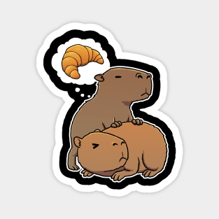 Capybara hungry for Croissant Pastry Magnet