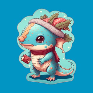 Christmas Axolotl Character holding a gift T-Shirt