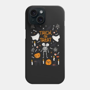 halooween, skeleton, black cat, trick or treat, ghost, bat, fire, candle, holiday, gift, for him, for her, child Phone Case