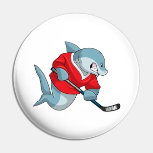 Shark at Ice hockey with Ice hockey stick Pin