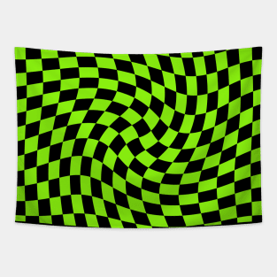 Twisted Checkerboard - Black and Green Tapestry