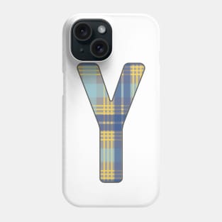 Monogram Letter Y, Blue, Yellow and Grey Scottish Tartan Style Typography Design Phone Case