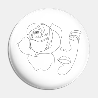 Line Art Woman with rose Pin