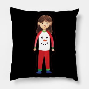 Girl with Christmas pajamas Pillow