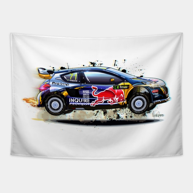 Kevin Hansen's Peugeot 208 RX - Illustration Tapestry by Mario Ramos Rally Art