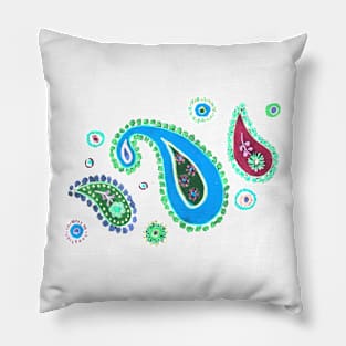 cashmere, turquoise, paisley, blue Pillow