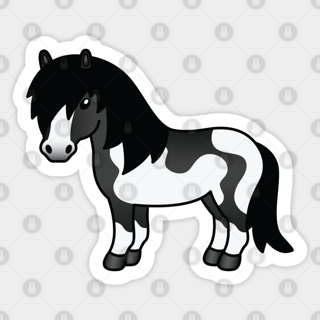 Black Pinto Shetland Pony Cute Cartoon Illustration Shetland