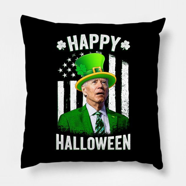 Biden St Patricks Day Happy Halloween Irish American Flag Pillow by petemphasis