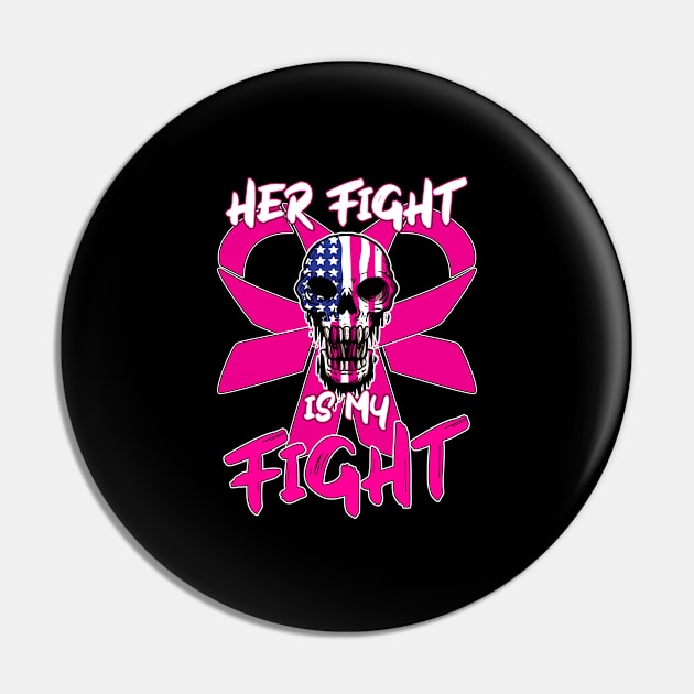 Her Fight Is My Fight - Breast Cancer Support Skull Pin by Anassein.os