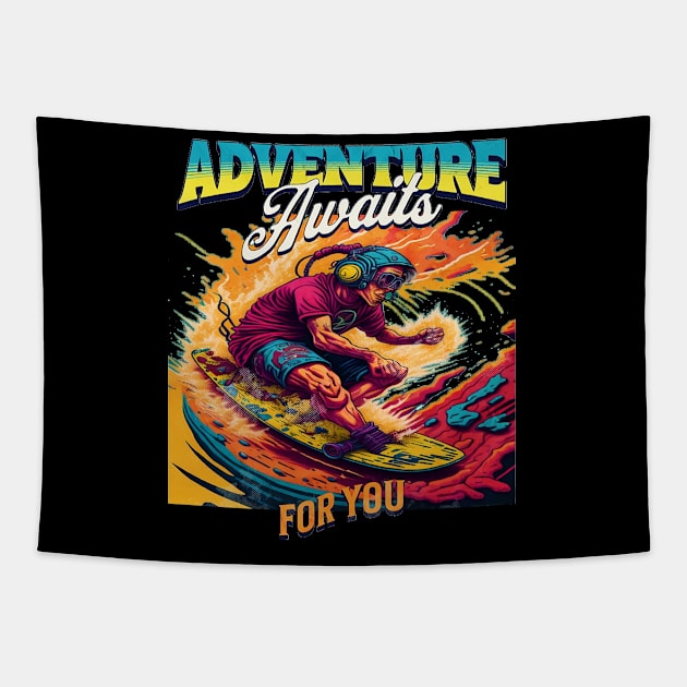 Adventure Awaits For You Surfing, Hello Summer Vintage Funny Surfer Riding Surf  Surfing Lover Gifts Tapestry by Customo