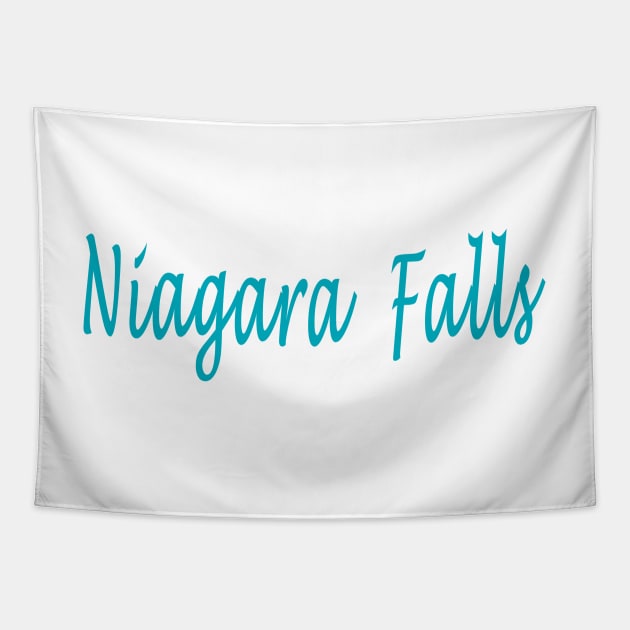 Niagara Falls Canada and USA in Teal Blue Color Word Art Script Typography Tapestry by Star58