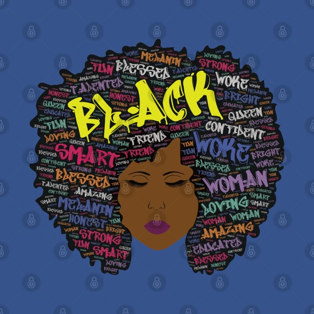 Woke Black Queen Words In Afro Hair Graffiti Font by blackartmattersshop