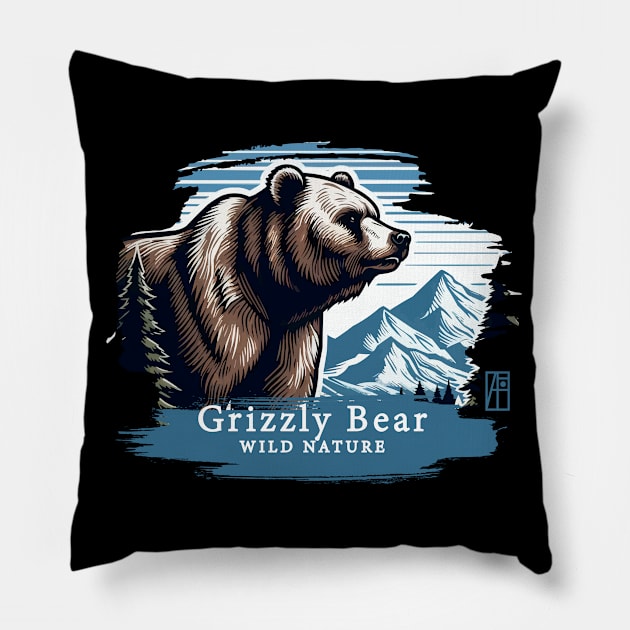 Grizzly Bear - WILD NATURE - GRIZZLY -5 Pillow by ArtProjectShop