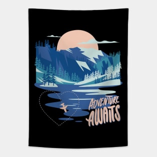 Lets start the adventure scenic wild outdoors mountain landscape Tapestry