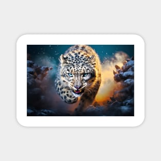Snow Leopard Animal Wildlife Wilderness Colorful Realistic Illustration Magnet