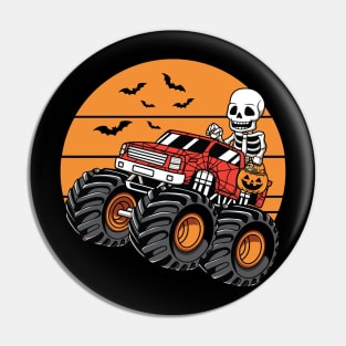 Skeleton Riding Monster Truck Halloween Costume Pin