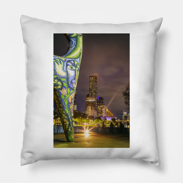 Angel watching over Melbourne City Pillow by Design A Studios