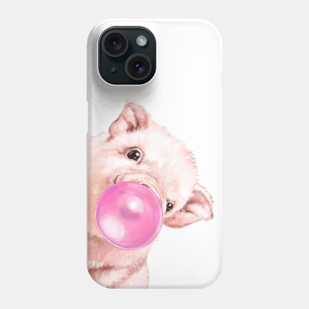 Sneaky Pink Baby Pig with Bubblegum Phone Case by bignosework