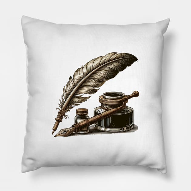 A Fountain and Quill Pens with an Ink Holder Pillow by Poemit