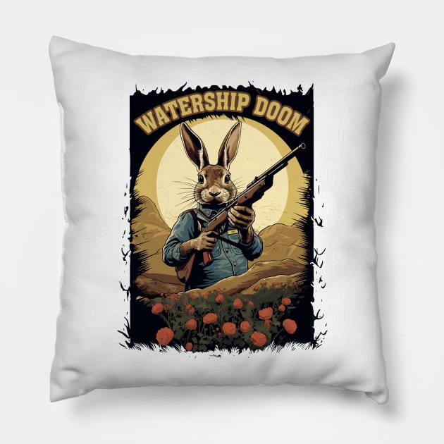 Watership Doom - Renegade Rabbit Warrior Pillow by Dazed Pig