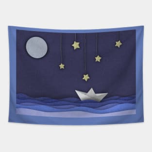 Paper boat night scene Tapestry