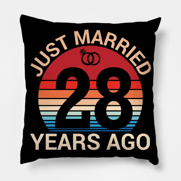 Just Married 28 Years Ago Husband Wife Married Anniversary Pillow by joandraelliot