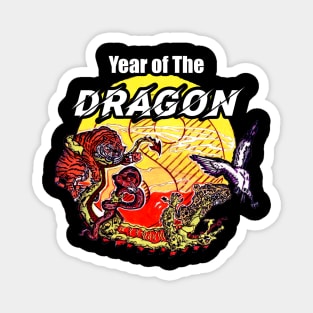 Year of The Dragon Yin Yang Hand Drawn animals Magnet