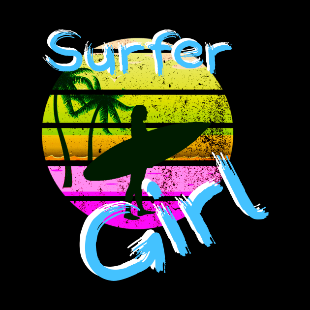 Surfer Girl Surfing Gift for Girls Surfboard 80s Retro Surf by Bezra