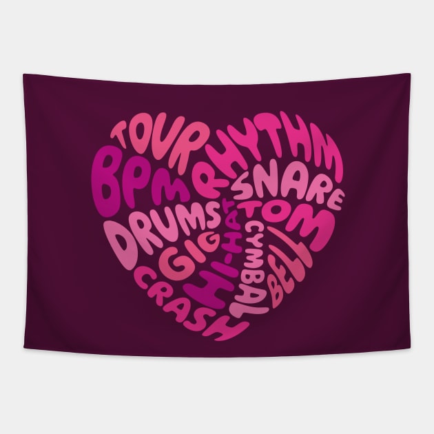 I love drums. Pink heart. Tapestry by I-dsgn