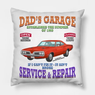 Dad's Garage Muscle Car Racing Hot Rod Novelty Gift Pillow