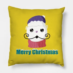 Funny snowman with mustache and carrot Pillow