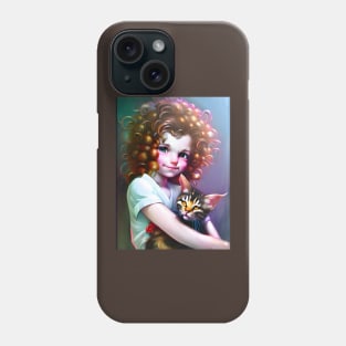 Adorable girl with cat - Modern digital art Phone Case