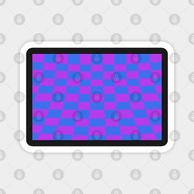 Warped perspective coloured checker board effect grid purple and blue Magnet by Russell102