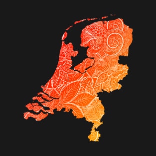 Colorful mandala art map of Netherlands with text in red and orange T-Shirt