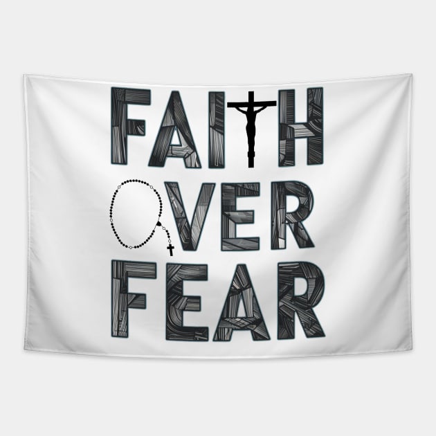 Faith Over Fear Jesus Christ Savior Christian Rosary Tapestry by Willie Biz Merch