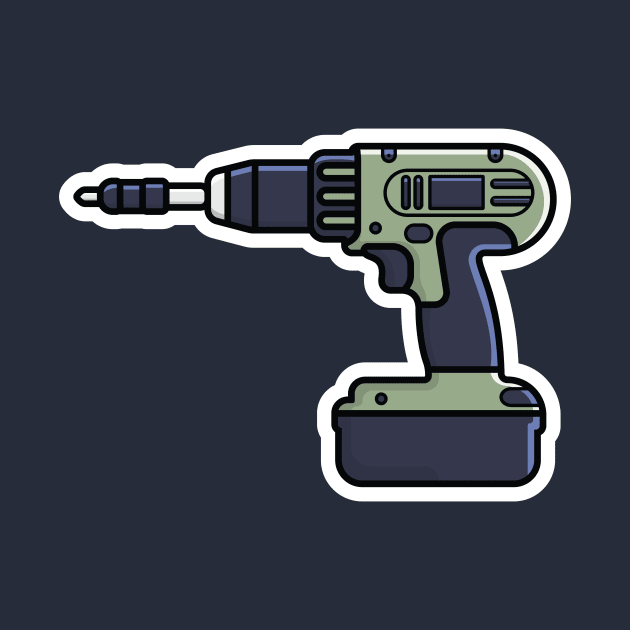 Drill with Screwdriver Sticker vector illustration. Tools object icon concept. Repairing tool and working tool drill sticker vector design. Wireless drill machine icon logo. by AlviStudio