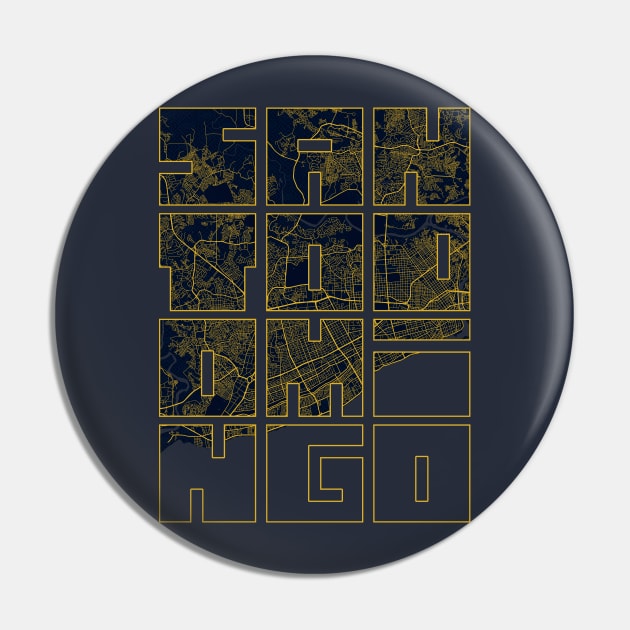 Santo Domingo, Dominican Republic City Map Typography - Gold Art Deco Pin by deMAP Studio