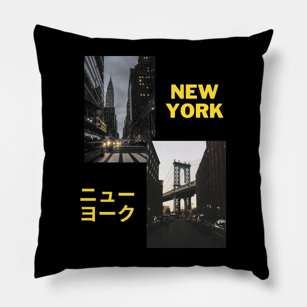 New York Photo graphic Japenese typography Design Pillow by DressingDown