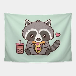 Cute Raccoon Love Eating Pizza Tapestry