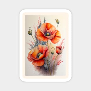 Poppy Flower Watercolour painting Magnet